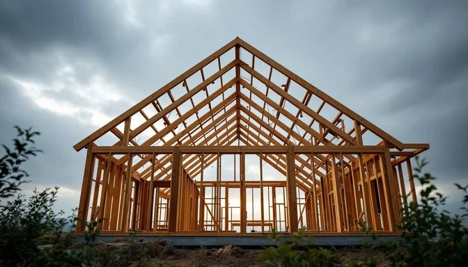 Wood framing photo of a residential structure under construction